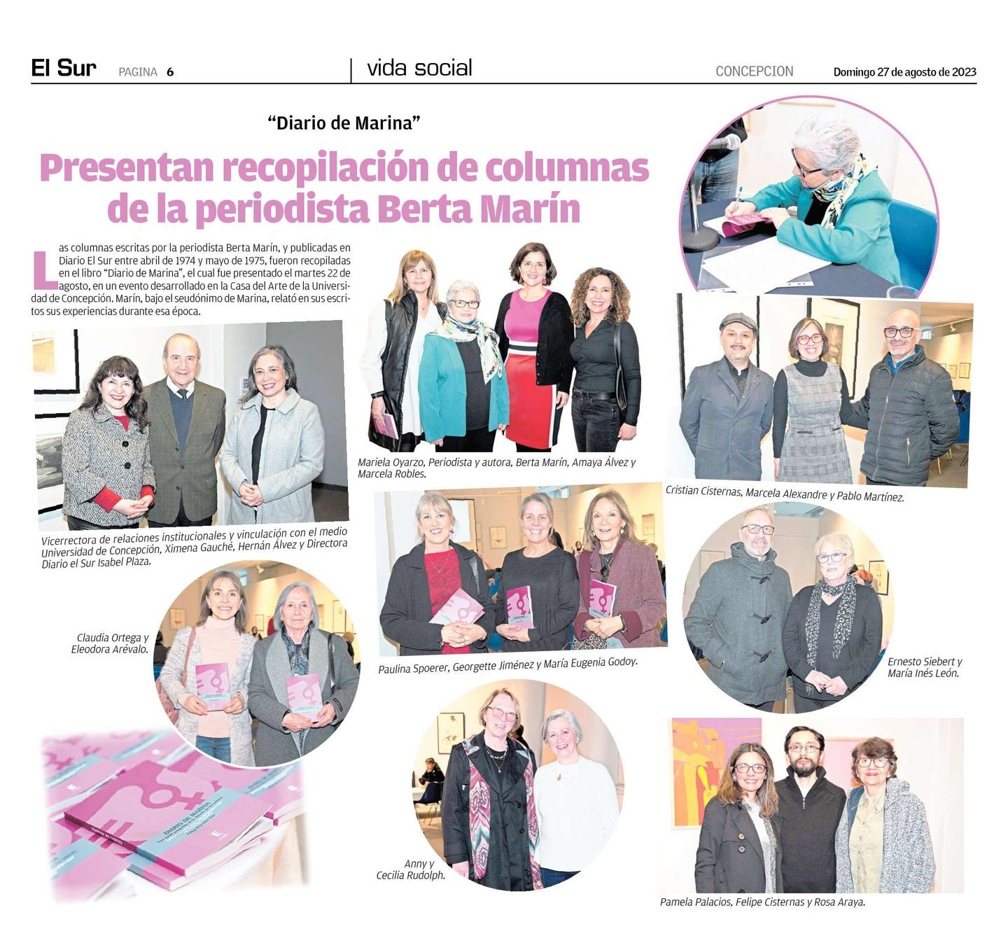 Página de vida social Diario El Sur: Presentación recopilación de columnas de Berta Marín