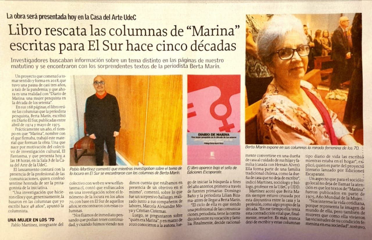 Libro rescata las columnas de Marina escritas para El Sur